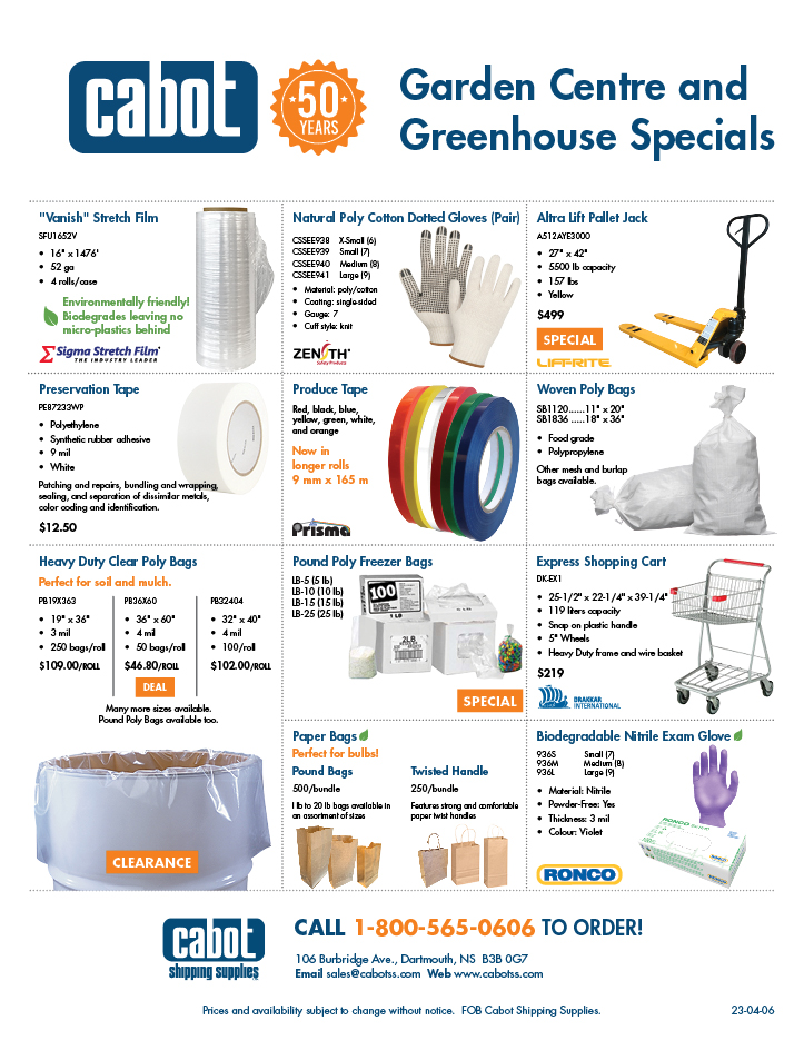 Cabot Shipping - Garden Centre and Greenhouse Specials Flyer
