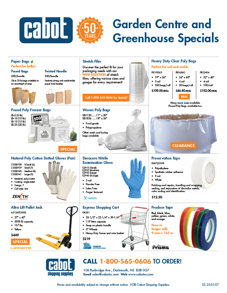 Cabot Shipping - Garden Centre and Greenhouse Specials Flyer