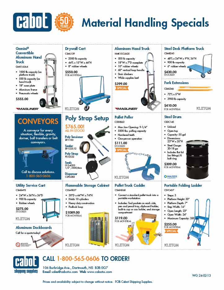 Cabot Shipping - Material Handling Specials Flyer