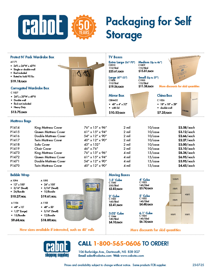 Cabot Shipping - Packaging for Self Storage Flyer
