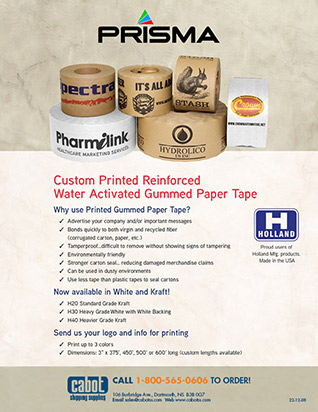 Cabot Shipping - Prisma Custom Printed Water Activated Gum Paper Tape Flyer