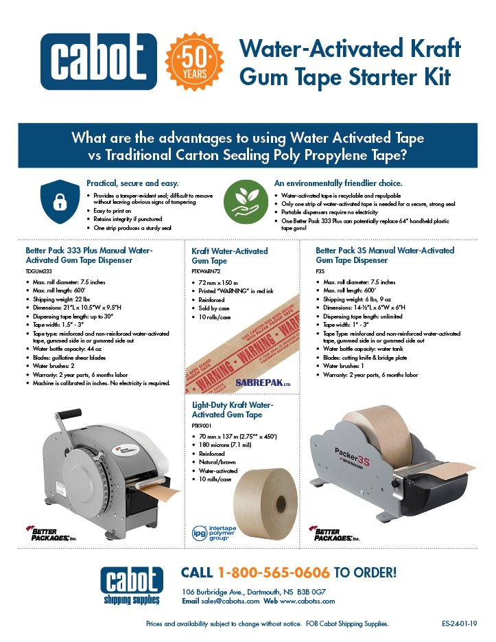 Cabot Shipping - Water-Activated Kraft Gum Tape Starter Kit Flyer