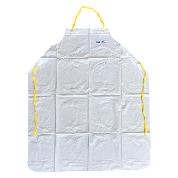 41-032 - APRON VINYL 8 MIL WHITE : white, one size fits all, 45" x 35", 8 mil, food contact compliant, moderate chemical/solvent resistance