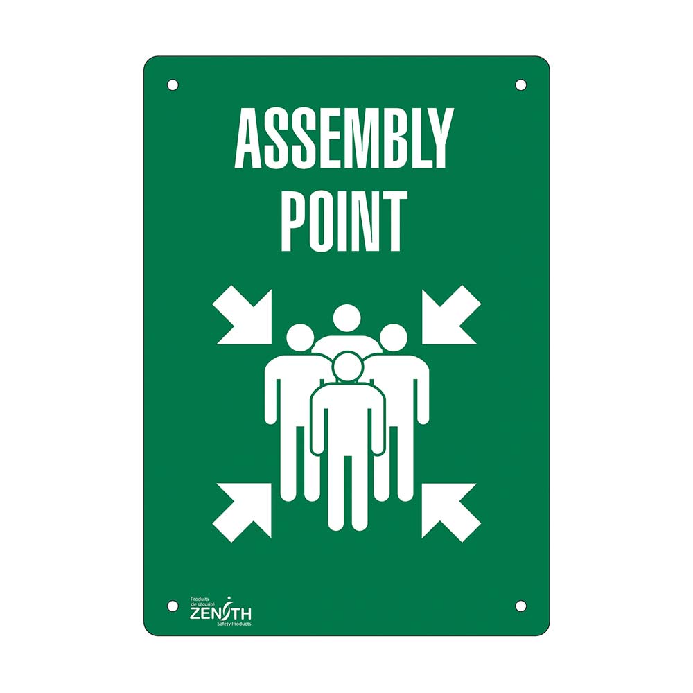 CSSGP178 - SIGN "ASSEMBLY POINT" : 10" X 14", plastic, english with pictogram