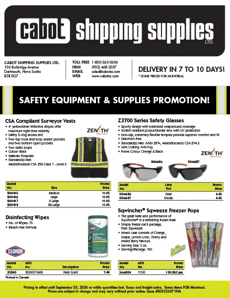 Cabot Shipping Supplies Q3 2026 Safety Equipment & Supplies Flyer