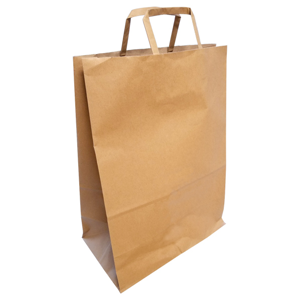 0190120 - PAPER BAG CARRY OUT W/FLAT HANDLES : 12"W x 7"D x 17"H, kraft, standard duty, case of 250 bags