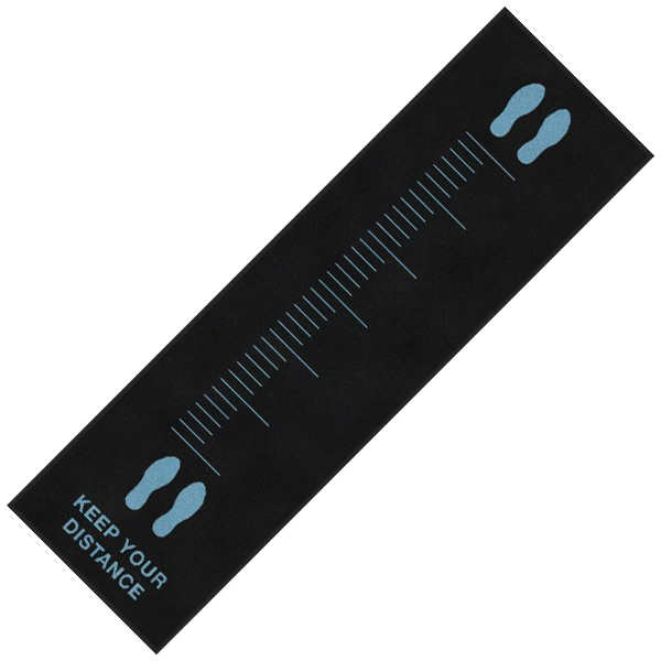 3024243 - MAT "KEEP YOUR DISTANCE" : 3' x 10', black with blue lettering