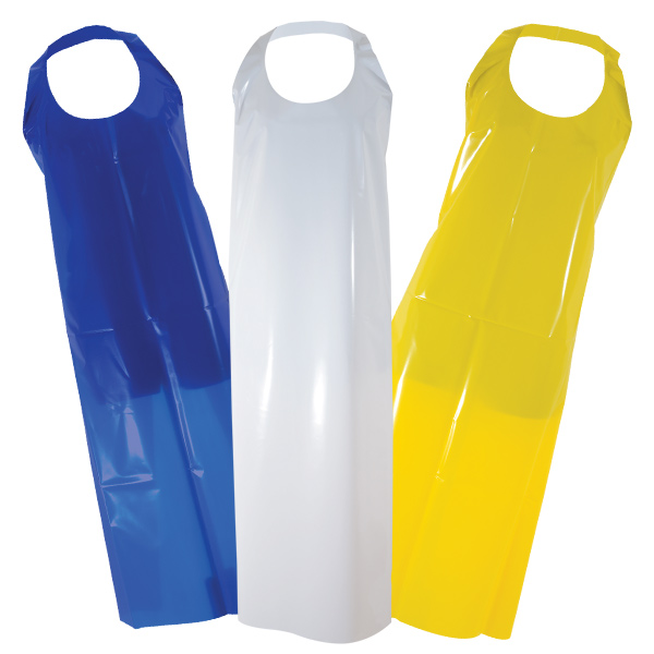 3550 - Endeavor Die Cut Apron : 35" x 50", 5.5 mil, 100% virgin polyurethane, white, blue or yellow