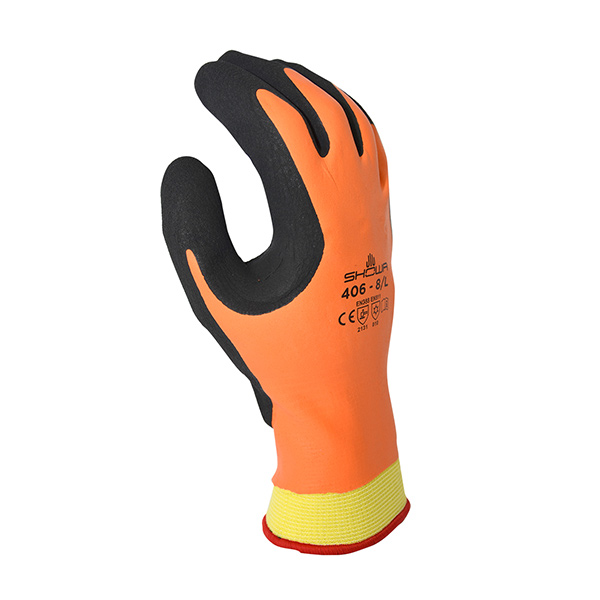 406XXL-10 - GLOVES FOAM GRIP ROUGH 2XL : 2x-large, orange/black, latex coating