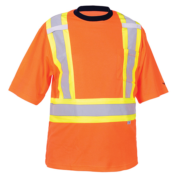 6000O - SAFETY T-SHIRT : high visibility orange, silver/yellow stripe, polyester