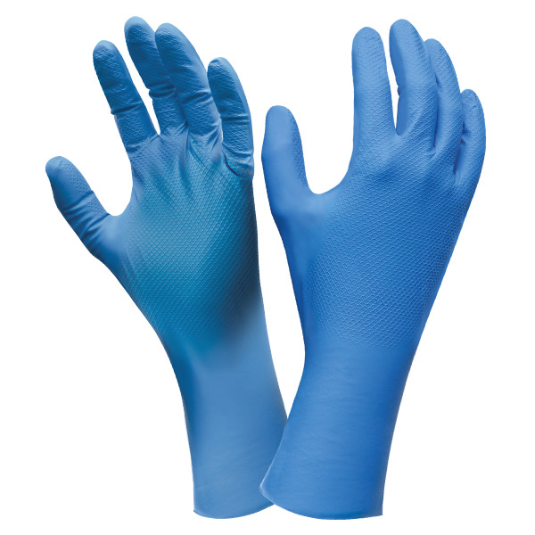 708L-09 - GLOVES NITRILE 12" 9MIL BLUE LARGE : large (9), 12", 9mil, nitrile, fish scale pattern