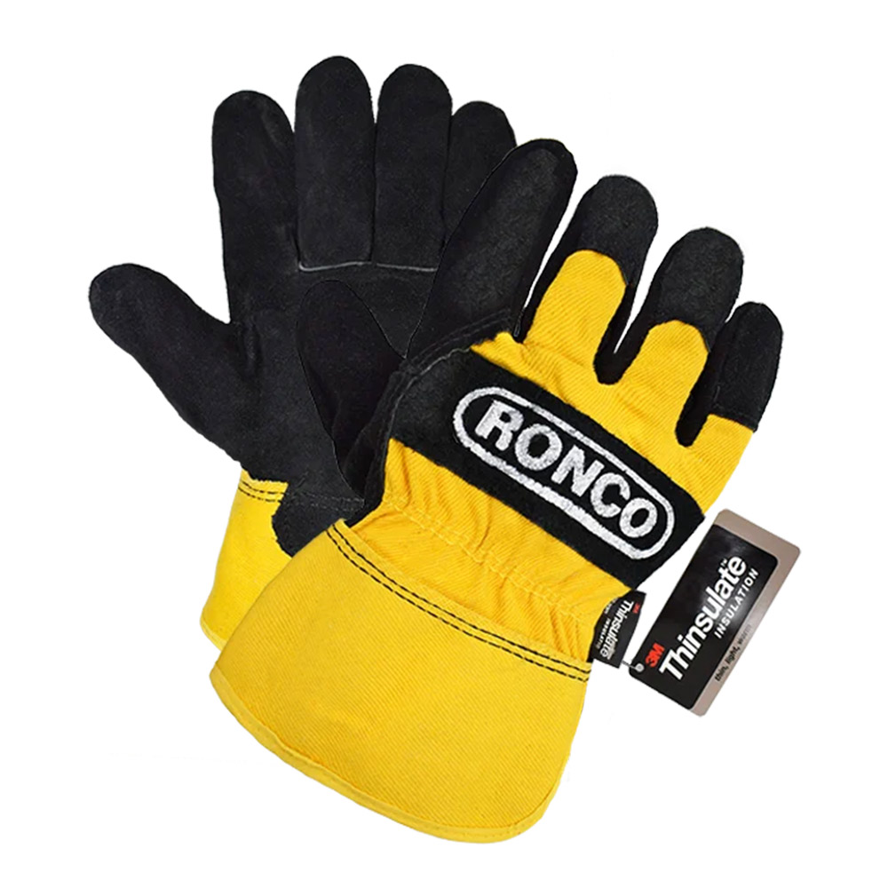 74-412-00 - GLOVES SPLIT LEATHER FITTERS : one-size, black / yellow, split leather