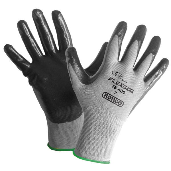 76-400-10 - GLOVES FLEXSOR NITRILE PALM XL : x-large (10), nylon, nitrile, grey/black