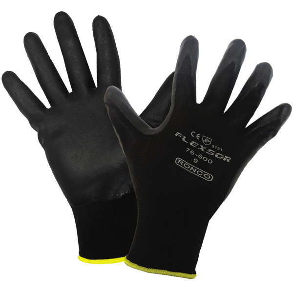 76-600-10 - GLOVES NYLON PALM COATED XL : x-large (10), nylon, foam nitrile palm, black on black