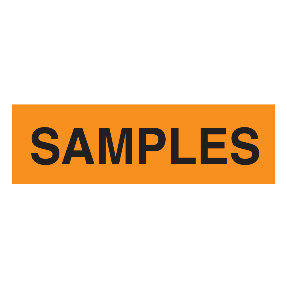 BR-127 - LABEL "SAMPLES" : 2" x 5", black print on fluorescent red