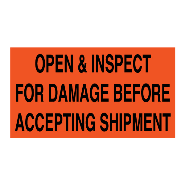 BR-416 - LABEL "OPEN & INSPECT FOR DAMAGE" :  4" X 6", 500/roll