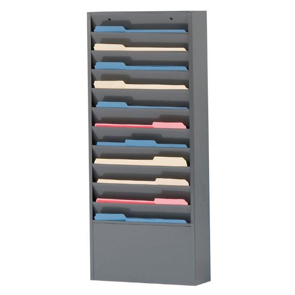 CSOA163 - LITERATURE STORAGE RACK, GREY : 13-1/8"W x 2"D x 26-1/4"H, steel, grey, 10 compartments
