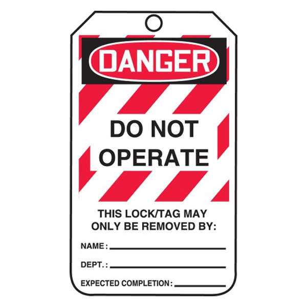 CSSAU782 - TAGS "LOCKOUT" PLASTIC WHITE/RED : Cardstock, 3-1/8" x 5-7/8"