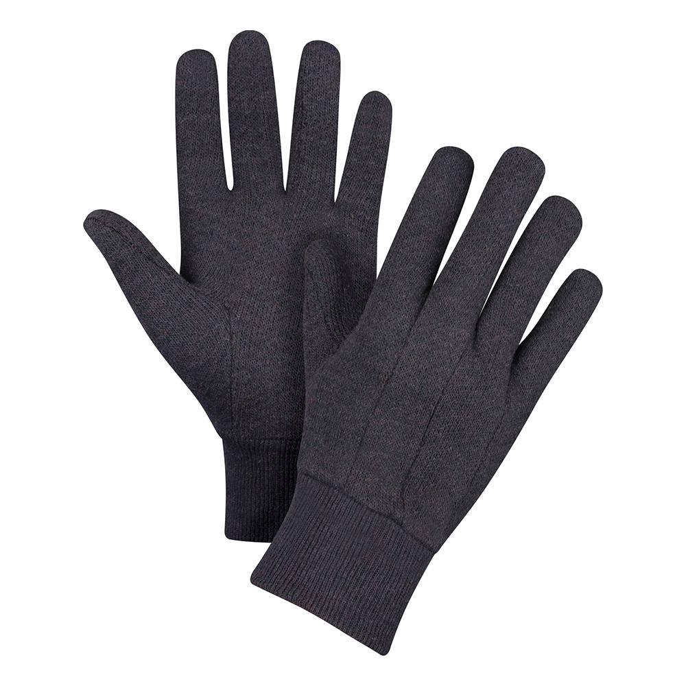 CSSEE950 - GLOVES POLY/COTTON JERSEY LG : large, unlined, brown, polyester/cotton