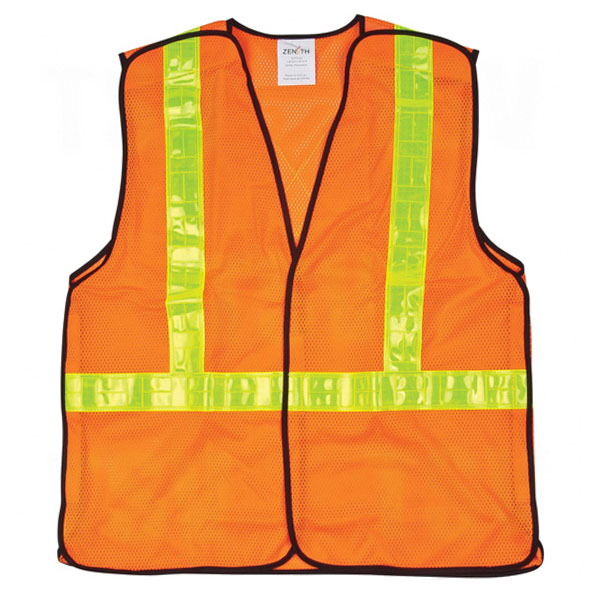 CSSEF098 - VEST SAFETY ORANGE TRAFFIC : large, high visability orange, yellow stripe, polyester