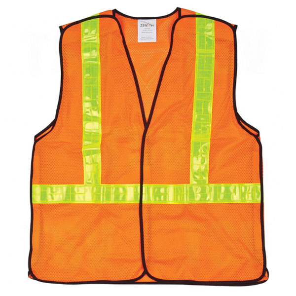 CSSEF099 - VEST SAFETY ORANGE TRAFFIC : x-large, high visability orange, yellow stripe, polyester