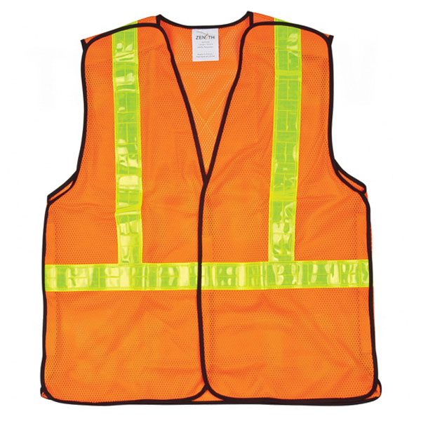 CSSEF100 - VEST SAFETY ORANGE TRAFFIC : 2x-large, high visability orange, yellow stripe, polyester