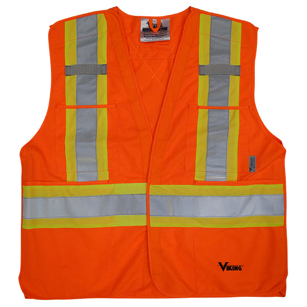 CSSEI377 - TRAFFIC SAFETY VEST HI-VIS. : large/x-large, high visibility orange, silver/yellow stripe, polyester