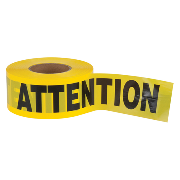 CSSEK401 - BARRICADE TAPE "ATTENTION" : 3" x 1000', black on yellow, 2 mil thickness