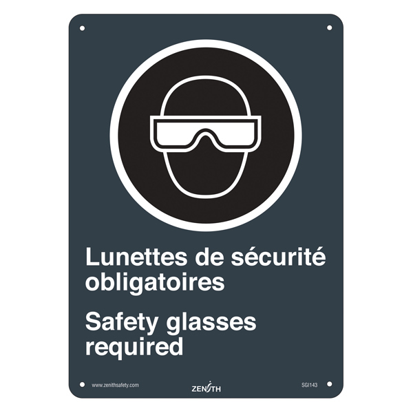 CSSGI143 - SIGN "SAFETY GLASSES REQ'D" BIL. : 10" x 14", Plastic,Bilingual 