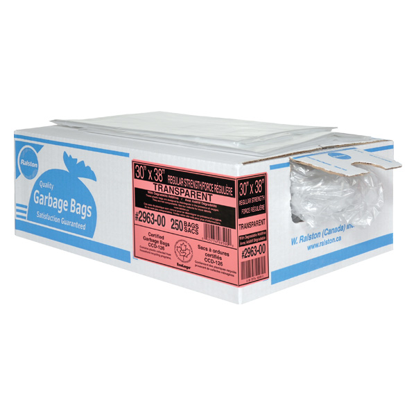 EP3038RC - GARBAGE BAGS 30" X 38" CLEAR ECO : 30" x 38", clear, regular strength