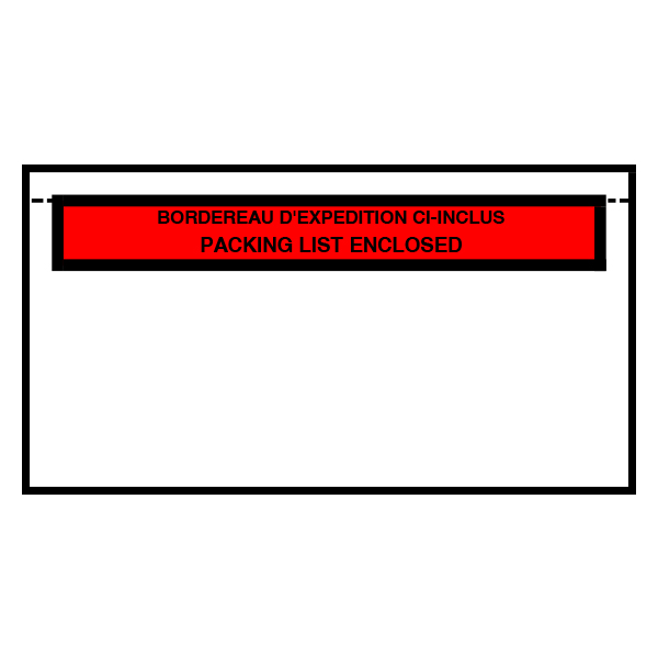 FBC200 - PACKING SLIP  5.5" X 10" BIL. : "Packing List Enclosed", 5.5" x 10"clear panel, bilingual