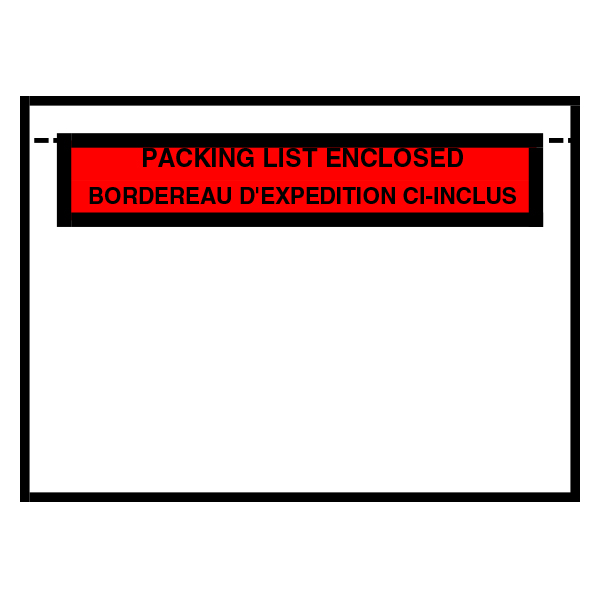 FBC461 - PACKING SLIP  5.5" X  7"   CLEAR : "Packing List Enclosed", 5.5" x 7", clear panel, bilingual