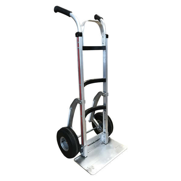 HMA516G145 - HAND TRUCK ALUM. CURVED BACK TWIN HDL : curved frame, stairclimbers, 10" pneumatic wheels