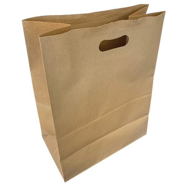 HPE12716 - PAPER BAG CARRY OUT REINFORCED DIE CUT HANDLE : 12"W x 7"D x 16"H, kraft, standard duty, bundle of 125 bags