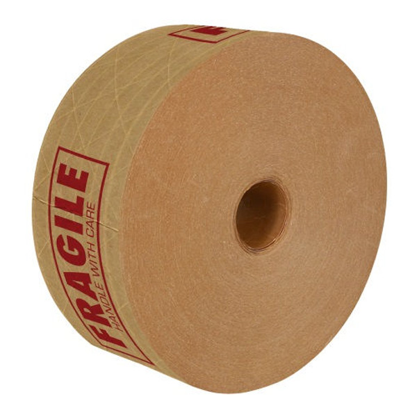 KN72450 - GUM KRAFT TAPE 72MM X 450' : 3" x 492.1', 7 mil, printed "FRAGILE", water-activated