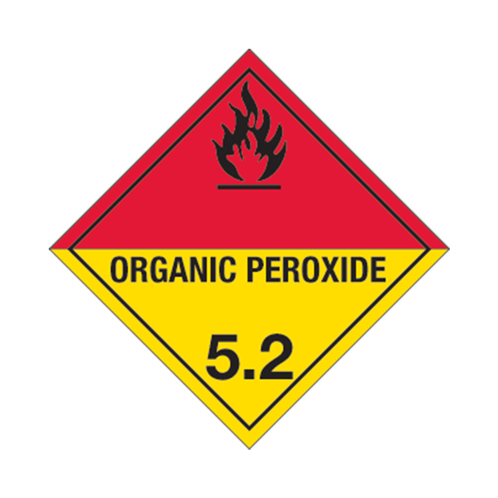 LBDCN10 - LABEL HAZ "ORGANIC PEROXIDE" : 4" x 4", black / red / yellow on white gloss paper