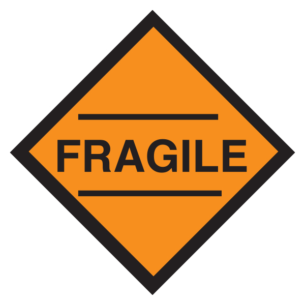 LBLFRAG10 - LABEL FRAGILE 3" X 3" : 3" x 3", black on fluorescent red, 500 labels/roll