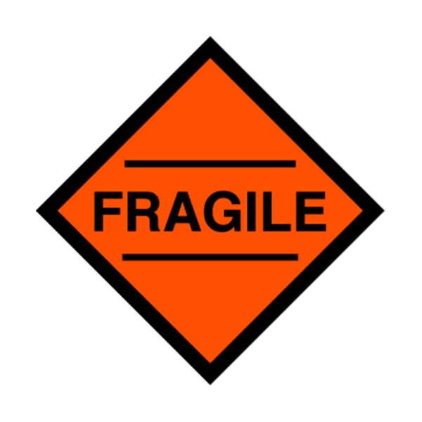 LBLFRAG10 - LABEL FRAGILE 3" X 3" : 3" x 3", black on fluorescent red