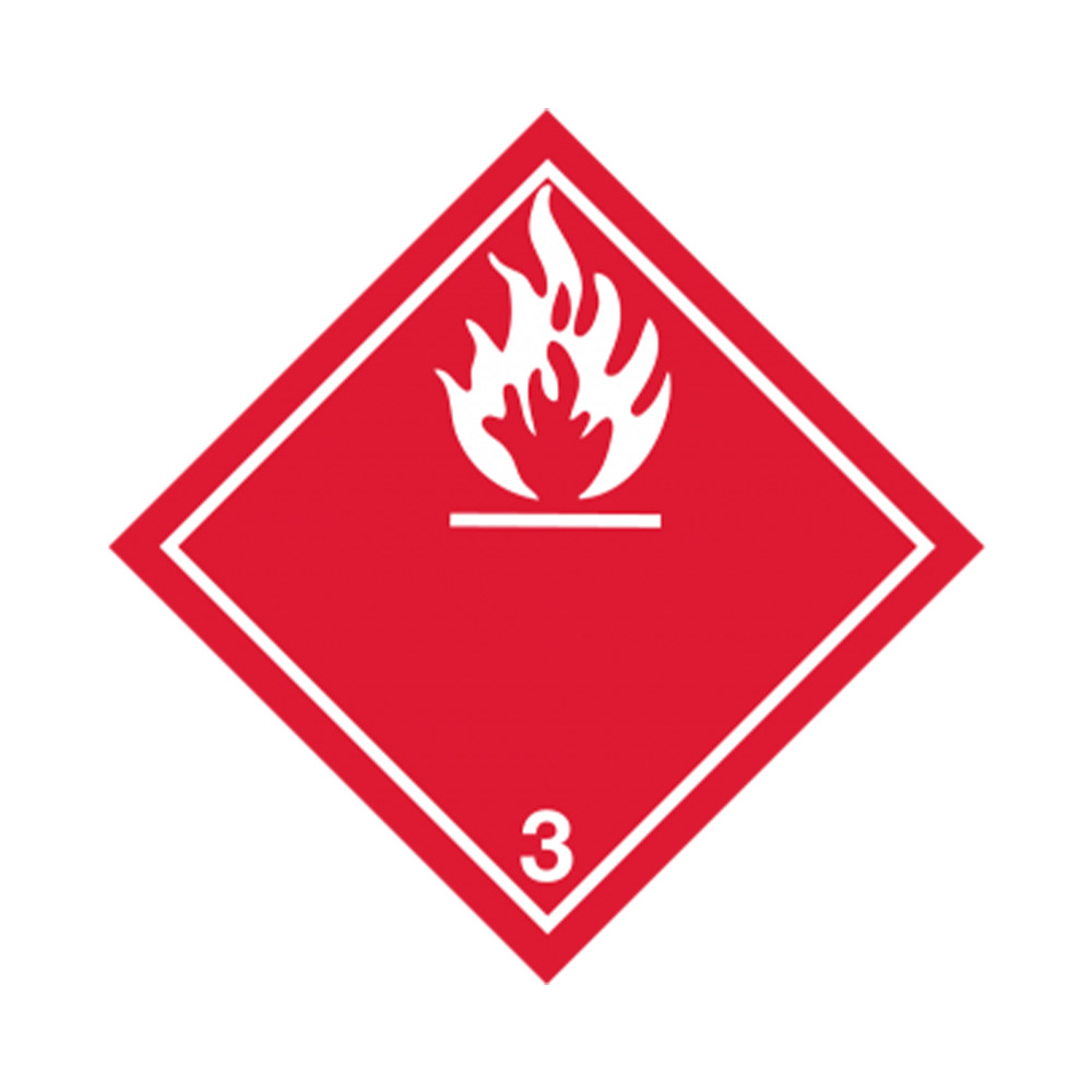 LBLMDG03 - LABEL HAZ "FLAMMABLE LIQUID" : 1.4" x 1.4", red on white gloss paper