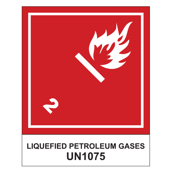 LBLUN1075 - LABEL HAZ "LIQUEFIED PETROLEUM GAS" : 5" x 4", class 2.1, 500 labels/roll