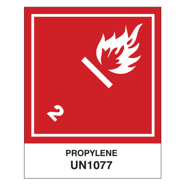 LBLUN1077 - LABEL HAZ "PROPYLENE" : 5" x 4", class 2.1, 500 labels/roll