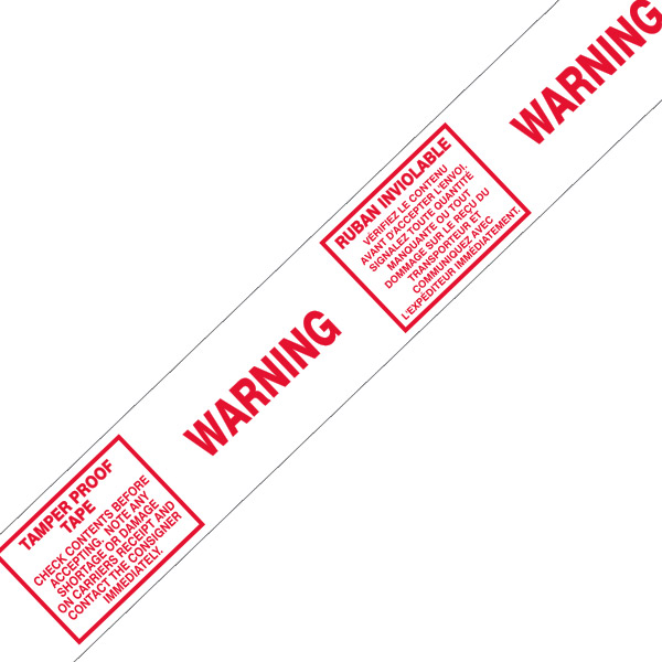 PTDTAMP - PTD TAPE "TAMPER PROOF" : 48 mm x 66 m, tamper proof warning, red print on white tape