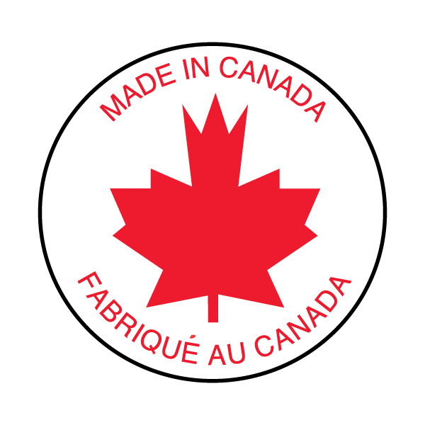 RW-215 - LABEL "MADE IN CANADA" 1" : 1" circle, red 185 on white gloss