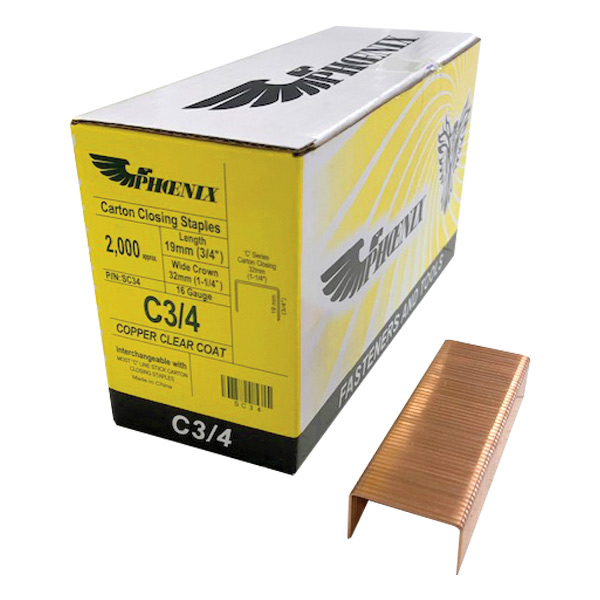 SC34 - STAPLES CARTON 3/4"  "C" STYLE : "C" style, 3/4" x 1-1/4", 2000/box