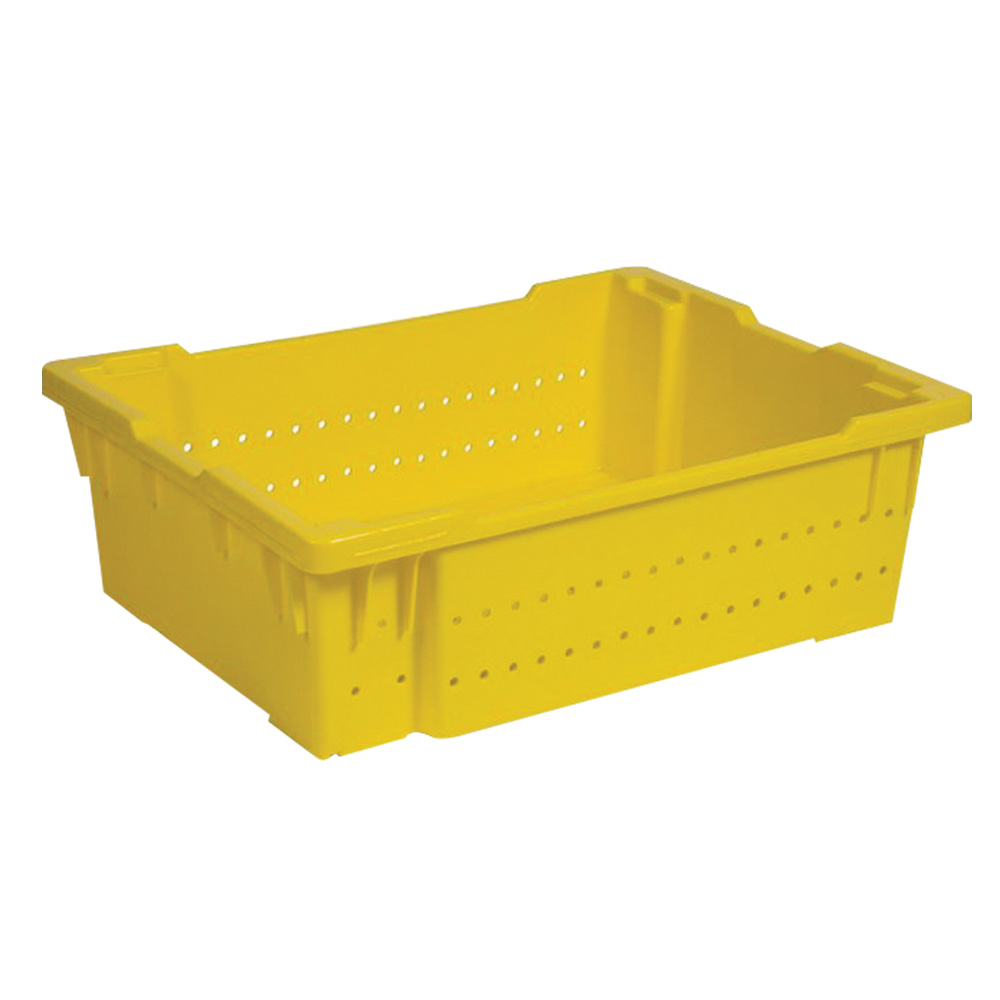TB50YL - BERRY BOX #5 YELLOW W/HOLES : 60 lbs capacity, 23.8"L x 17.8"W x 7.6"H, yellow